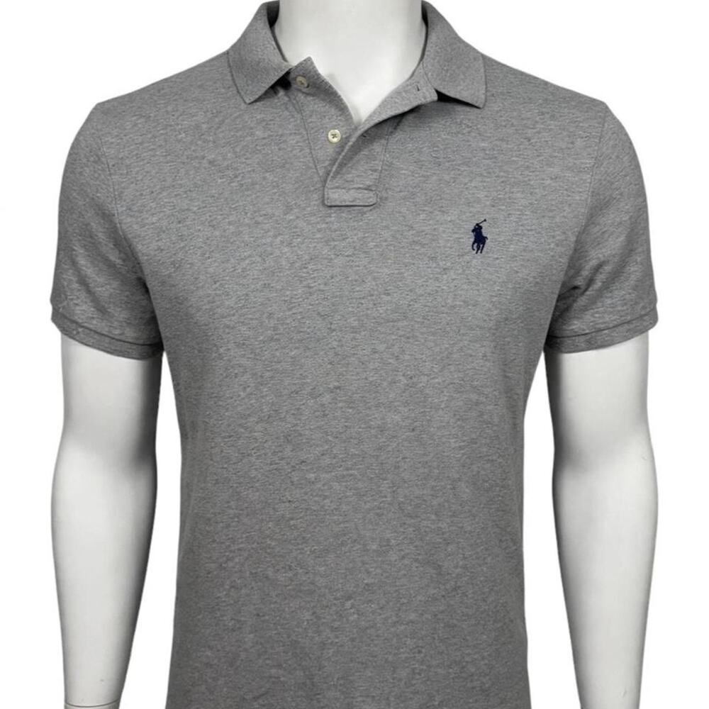 Polo Ralph Lauren Shirt Mens M Gray Heather Custom Fit Polo Navy Pony Logo